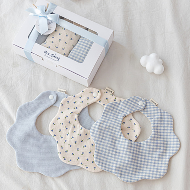 출산백일선물 미니튤립 쁘띠 턱받이3종세트 (선물포장)