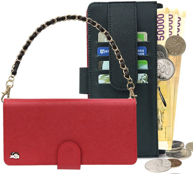 프라펠 내부지퍼형 카드 지폐 수납 지갑형 휴대폰 케이스 + 손목 체인 스트랩