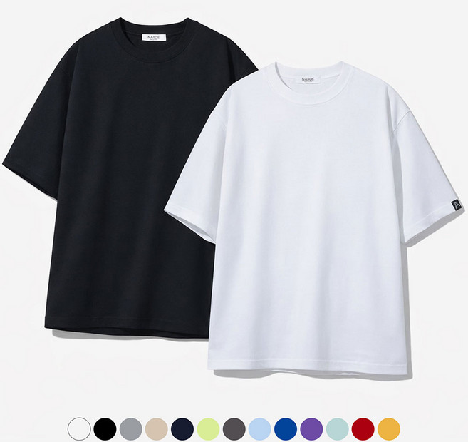 난데 남녀공용 포인트라벨 오버핏 라운드넥 반팔 티셔츠 면티 흰티 흰색면티