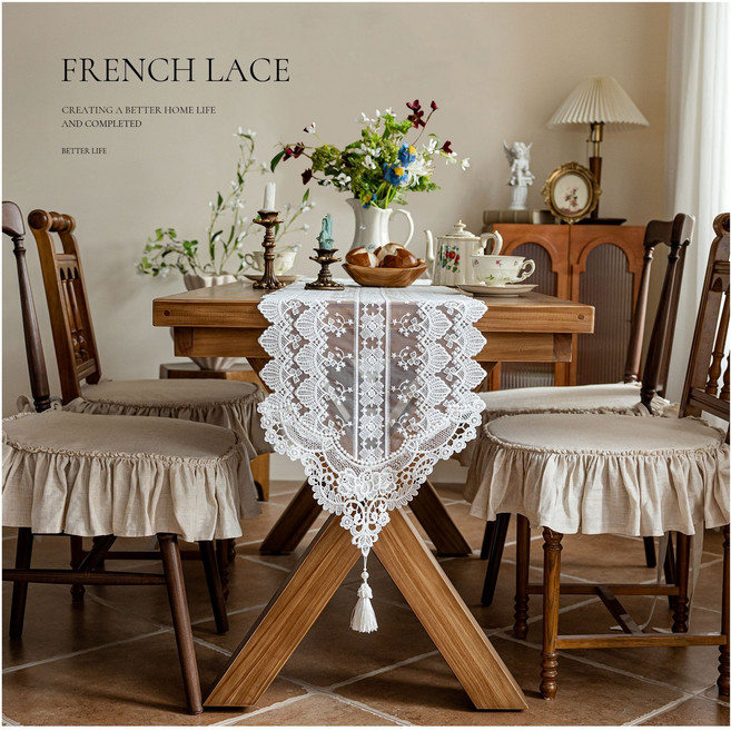 프렌치 레이스 테이블 북유럽 식탁 콘솔러너, 35*180 (4인용), 1개