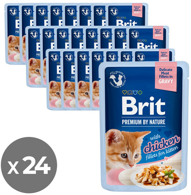 브릿 프리미엄 키튼 파우치 새끼고양이 습식사료 그레이비 타입, 24개, 85g, 닭