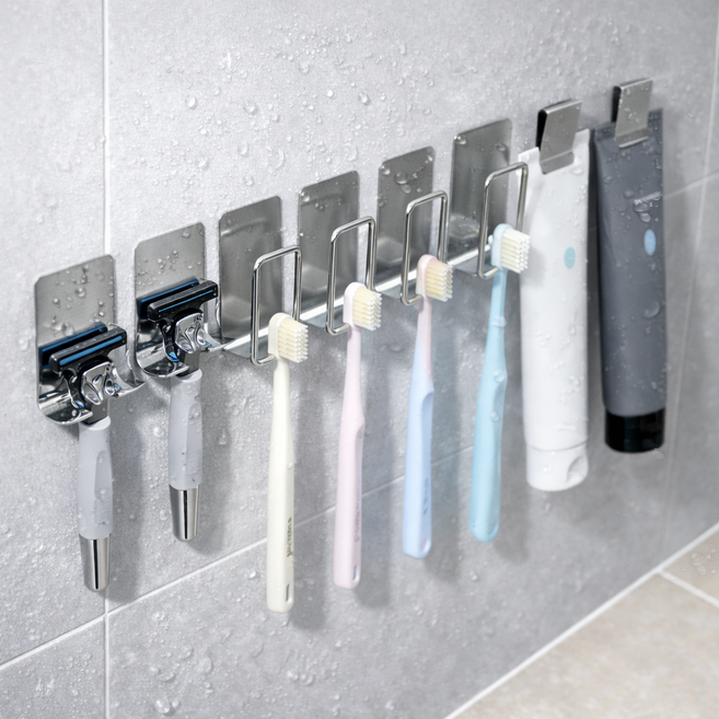 글로윅 304 올 스텐 칫솔 거치대 무타공 칫솔 걸이 4인세트, 실버, 1세트