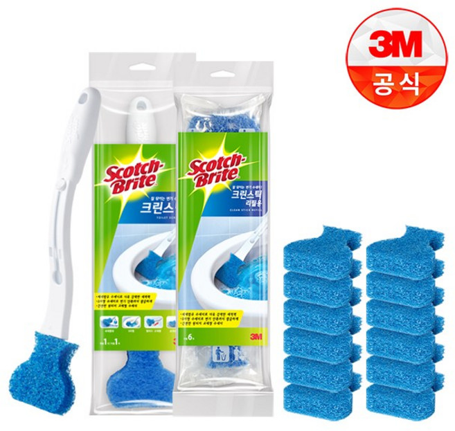 3M 크린스틱 핸들1개+리필 12입 변기청소 욕실청소, 1세트