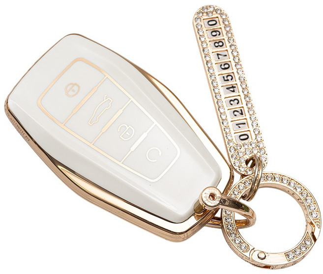 르노삼성 콜레오스 호환 TPU 스마트 키 자동차 케이스 번호판 큐빅 키홀더 키링, TA82_KH03, 화이트