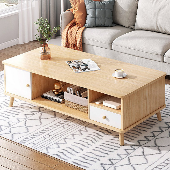田園橡木風 簡約收納茶几桌 100x48x46cm, 簡約儲物茶几桌-田園橡木