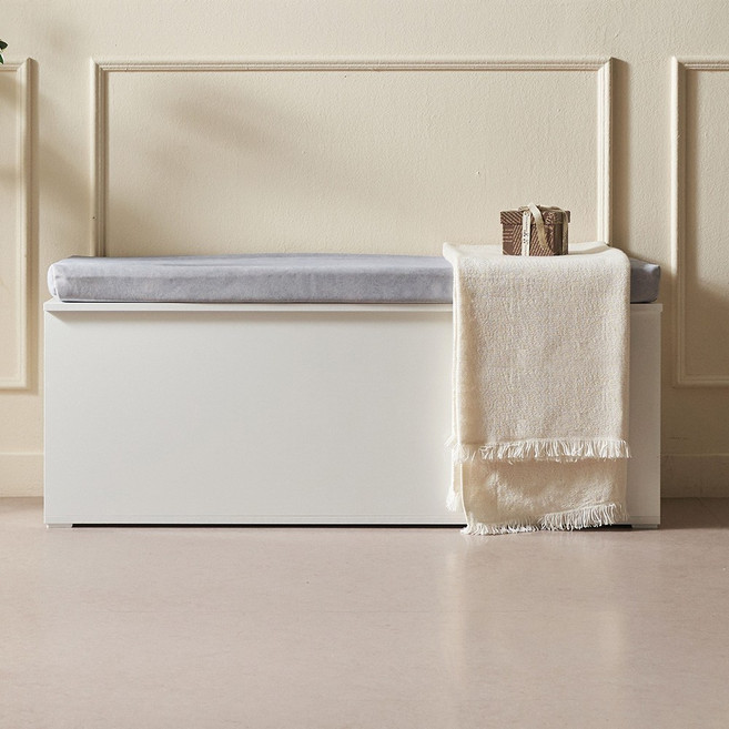 [에보니아] 로라 수납 벤치의자 1200 (쿠션포함), 화이트