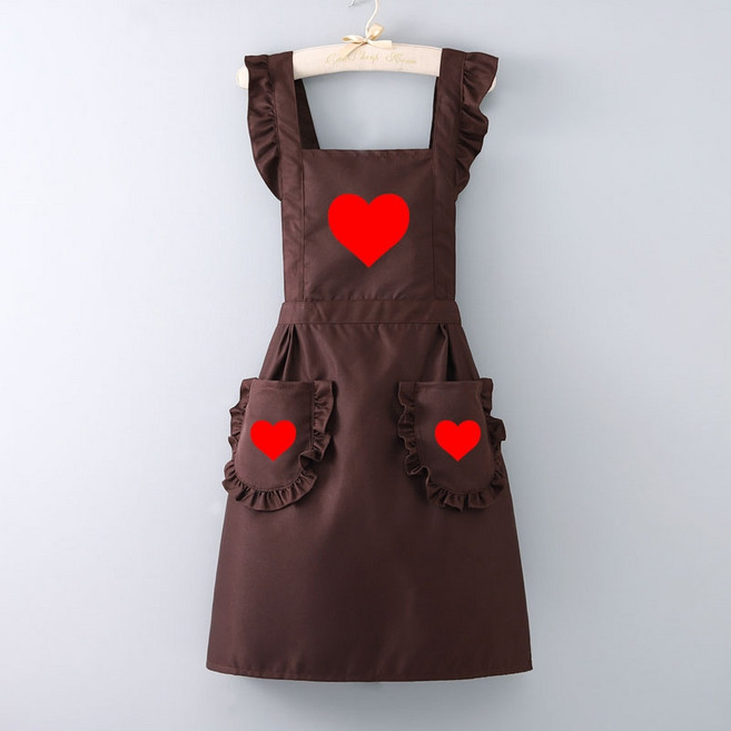 돋보이는 러블리 하트앞치마 사계절 요리 주방 프린티 가게 가정용 프릴앞치마, 커피 하트, 1개