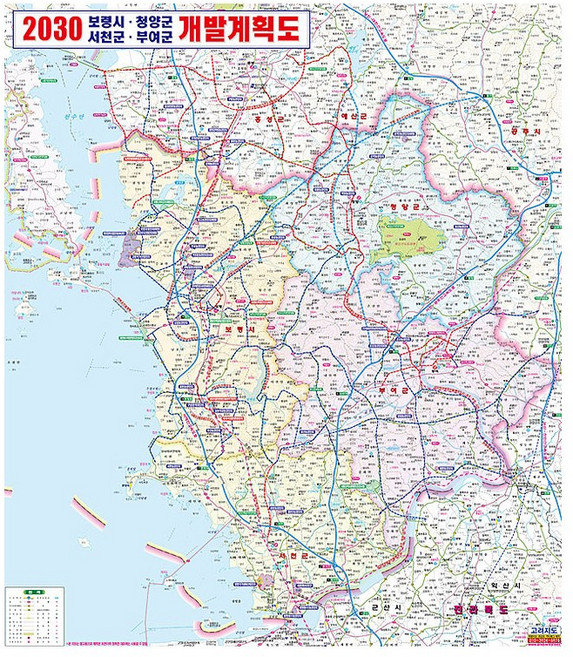 보령시 청양군 서천군 부여군 개발계획도 충청도 부동산 전도 (코팅 중형 110x150), 코팅