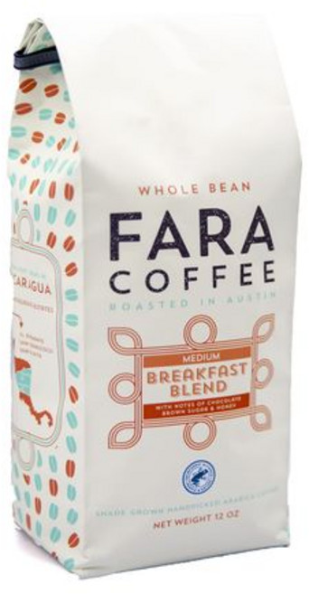 파라 커피 홀빈 (브렉퍼스트 블렌드 (미디엄) 12 oz) Fara Coffee Whole Bean (Breakfast Blend (Medium) 12 oz), 1 온스(1팩), 1개