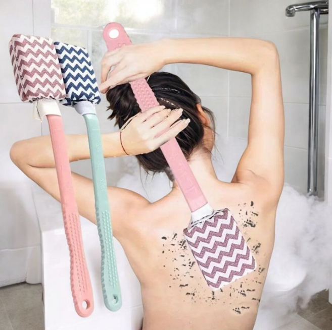 편안한 롱 핸들 샤워 브러시 등 밀이 마사지 스크럽 브러쉬 2in1, 1개, 1개입, 2in1 핑크
