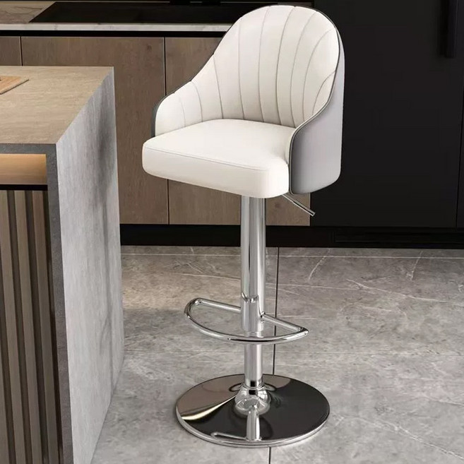 하루꿈 모던 바 체어 아일랜드 식탁 의자 홈바 회전 풋레스트 스툴 의자, 아이보리그레이