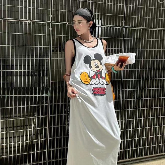 2컬러 여름 순면 미키 롱나시 원피스