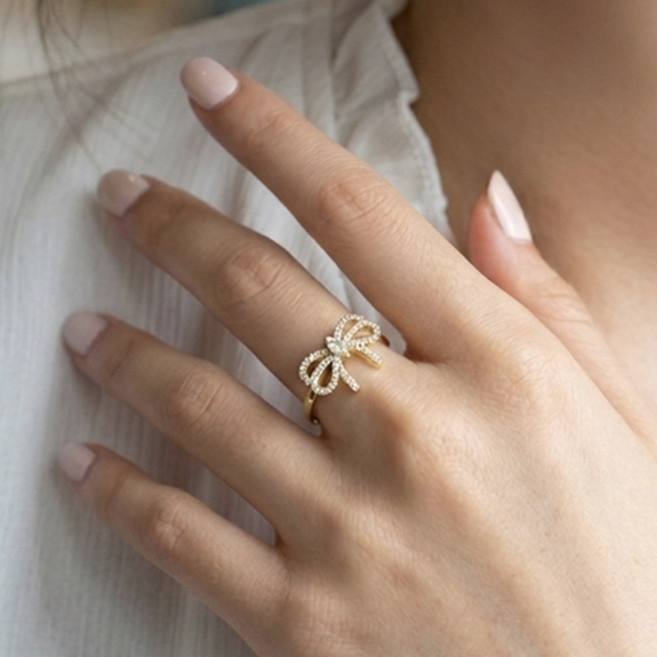 여성 조절가능 오픈링 리본 큐빅 반지