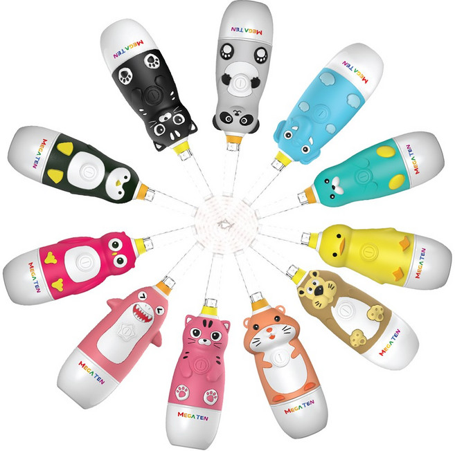 [메가텐 싱글팩] 키즈 캐릭터소닉 360도 어린이 유아 음파진동칫솔, 상어, 리뉴얼_소프트[48개월미만-유아용]