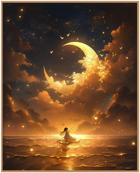 코지하루 DIY 명화그리기 물감 2세트 유화 그림 그리기 아크릴화 40x50, 달과 별 그리고 여인D 40x50 (B149), 1개