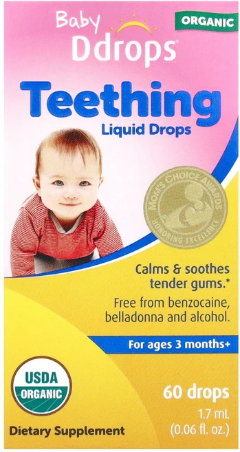 Ddrops Baby Teething Liquid Drops For Ages 3 Months+ 60 Drops 0.06 fl oz 1.7 ml, Ddrops, Baby Teething Liquid D, 1.7ml - 쿠팡
