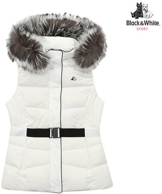 블랙앤화이트 여성 폭스 트리밍 베스트 1003LXWN_WHITE 2610435, WHITE, S