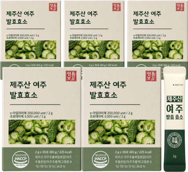 국산 여주발효효소 제주산 여주와 효소 식약청인증 여주 발효효소 분말, 5개, 60g