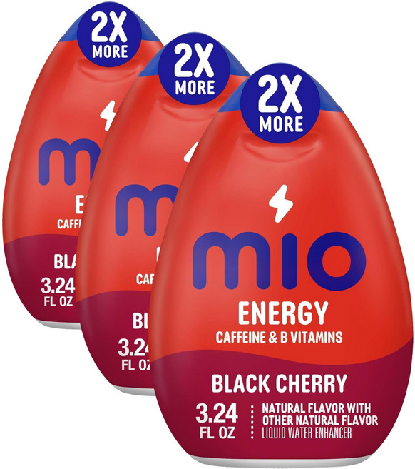 MiO water 인핸서 MiO Energy Black Cherry Liquid Water Enhancer Drink Mix 2x More 3.24 Fl Oz Bottle A, 95ml, 3개입