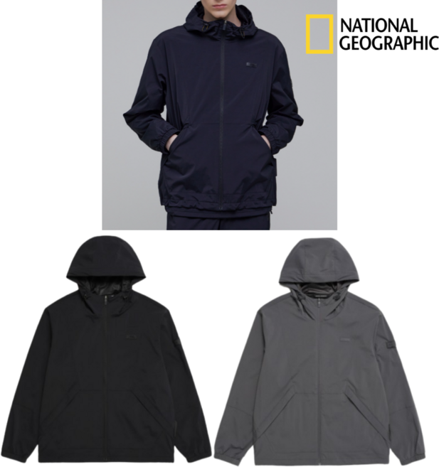 내셔널지오그래픽 바람막이 후드 집업 우븐 트레이닝 자켓 간절기 블랙 정가 169000원