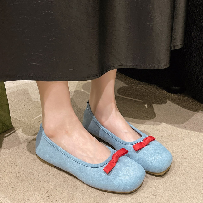 자칠 여성6색 플랫 스웨이드 라이트 리본 플랫슈즈