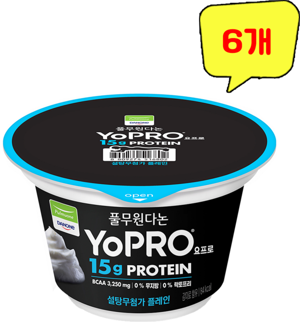 풀무원다논 요프로 컵 설탕무첨가 플레인, 6개, 150g