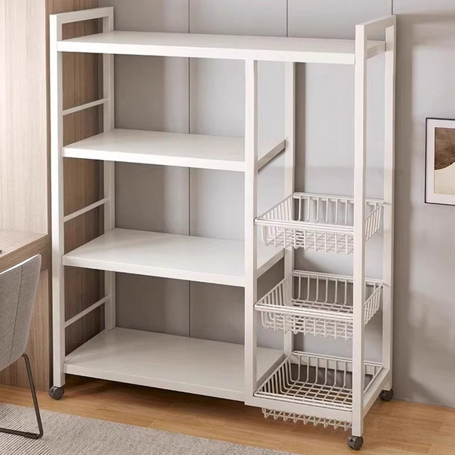 철제선반 이동식 철제 주방 수납 다층 수납 선반 스타일리시하고 튼튼한 팬트리 욕실 찬장 집을 따뜻하게 해주는 선물 새 집, 4단, 화이트