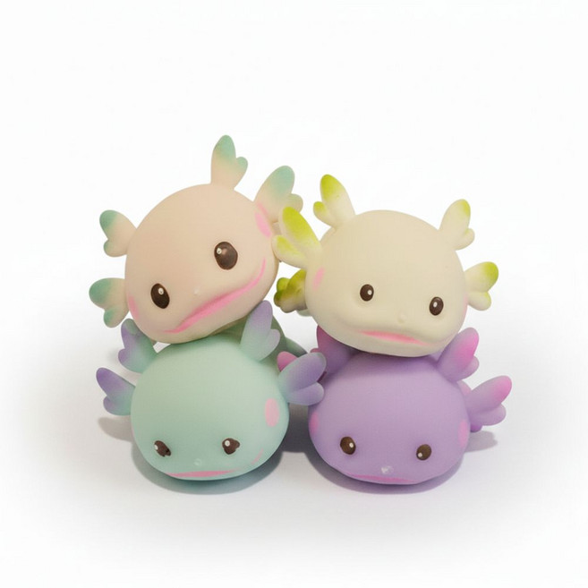 4종세트 빌리네집 우팡이말랑이 장난감 우파루파 말랑이 스퀴시 스트레스볼 찐득볼, 1세트, 핑크 블루 화이트 퍼플