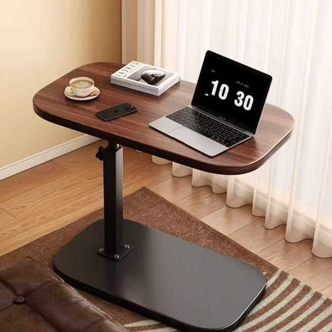 높이 조절 사이드 테이블 소파 베드 거실 협탁 사이드 테이블, 승강식 호두+블랙