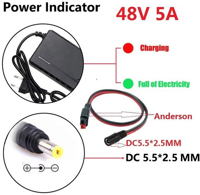 48V 72V 충전기 5A 리튬 배터리 팩 54.6 84V 10 20S DC EU to XT60/ 앤더슨/ 5in1 스마트 인텔리전트 고속, [01] 5A, [08] 48V 5A DC-Anderson