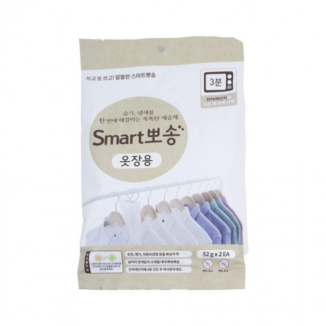 옷장용 제습제 재사용 2매 뽀송 스마트 52g, 1개, 1ml
