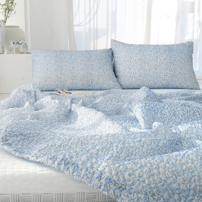 스코홈 국내 제조 눈꽃 냉감 시어서커 홑이불, 베리블루