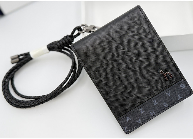 헤지스 black 패턴 가죽 폴더형 목걸이 카드지갑 (선물포장)