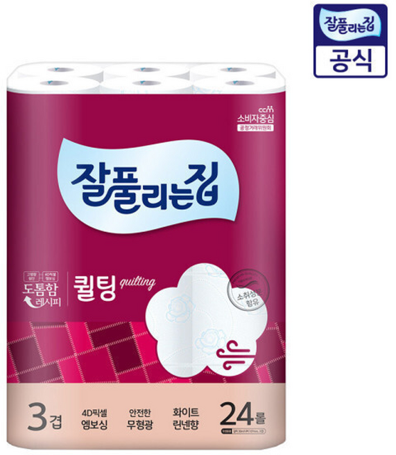 잘풀리는집 더도톰한3겹퀼팅 화장지 30M 24롤, 1세트, 24
