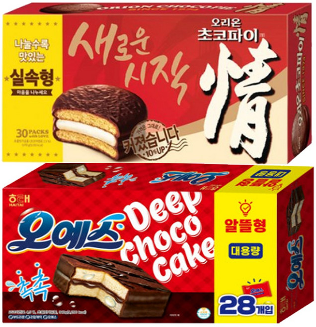 오리온 초코파이 실속형 대용량 1.17kg 30개입 + 해태 오예스 알뜰형 840g 28개입