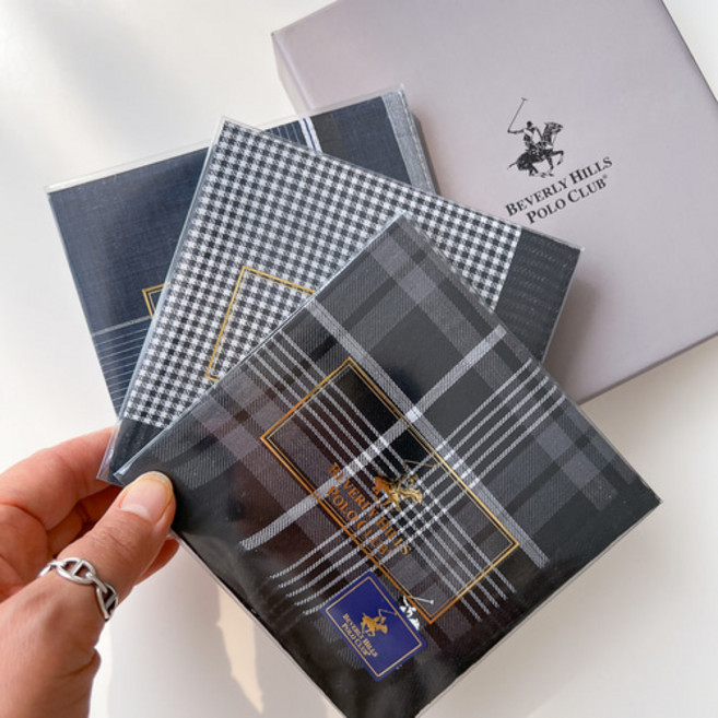 폴로손수건 3매 남자손수건 남성용 신사 데일리 체크 면 블랙 국내제조