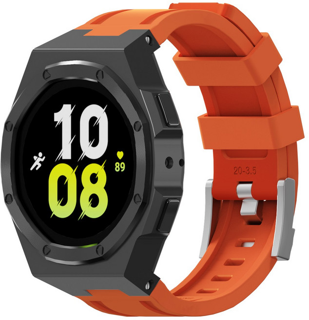 호환 갤럭시워치7 일체형 실리콘 스트랩 개조 밴드시계줄 40mm 44mm, 오렌지-블랙 케이스, 1개