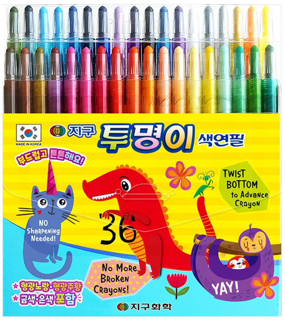 지구화학 투명이 샤프식 색연필 혼합 세트 돌돌이 색칠용 채점용 미술 준비물 만들기 도구, 1개, 36색