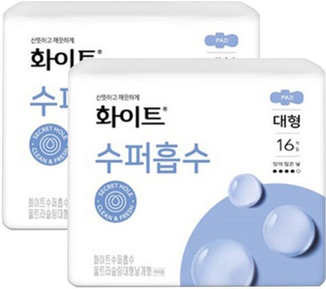 생리대 화이트 수퍼흡수, 대형, 16개입, 2개