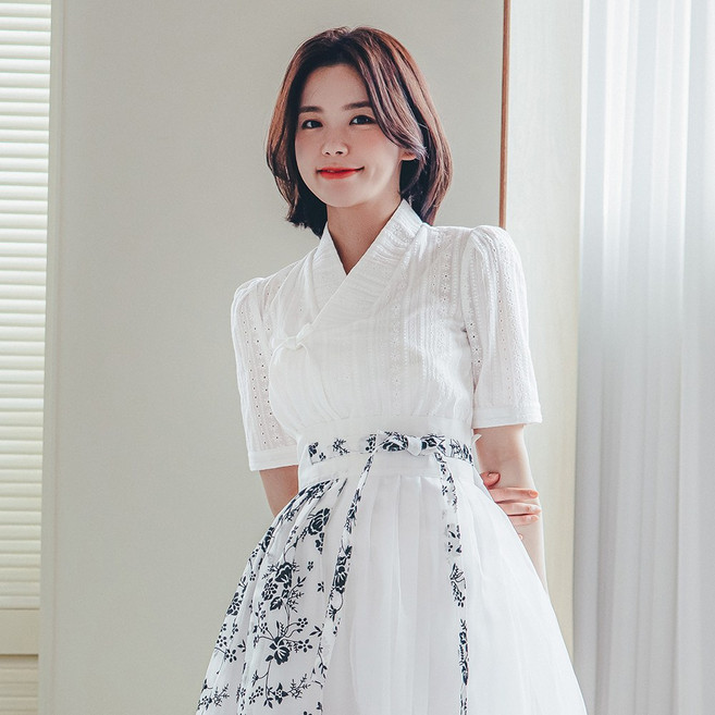 여자 생활한복 수설화 순수 화이트 개량한복 저고리 한복 블라우스