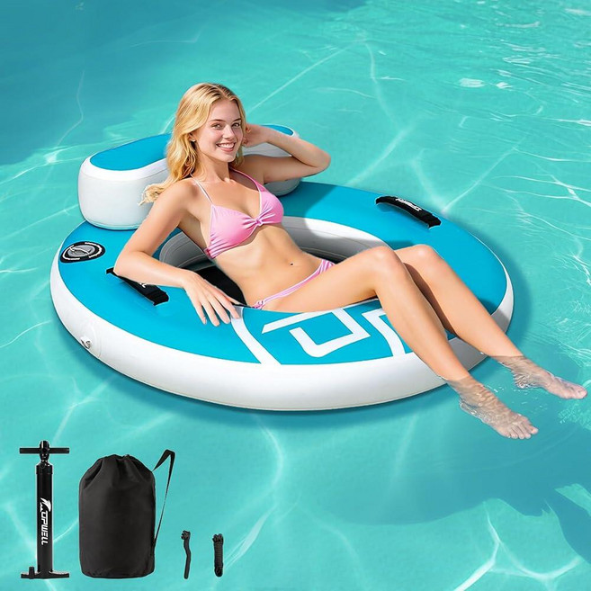 UP 업WELL 등받이가 있는 원형 공기 주입식 수영장 플로트 해먹 - 성인 태닝 호수 및 강을 위한 튼튼한 메시 매트 딥 씨 블루(1.1m(3.5피트) 원형) 20753, 딥 씨 블루(1.1m(3.5피트) 원)