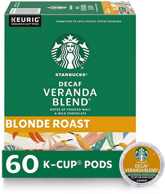 Starbucks K-Cup 커피 포드 Starbucks 블론드 로스트 핫 또는 아이스 커피 디카페인 베란다 블렌드 큐리그 포드 60개, Starbucks K-Cup 커피 포드, Starbuc