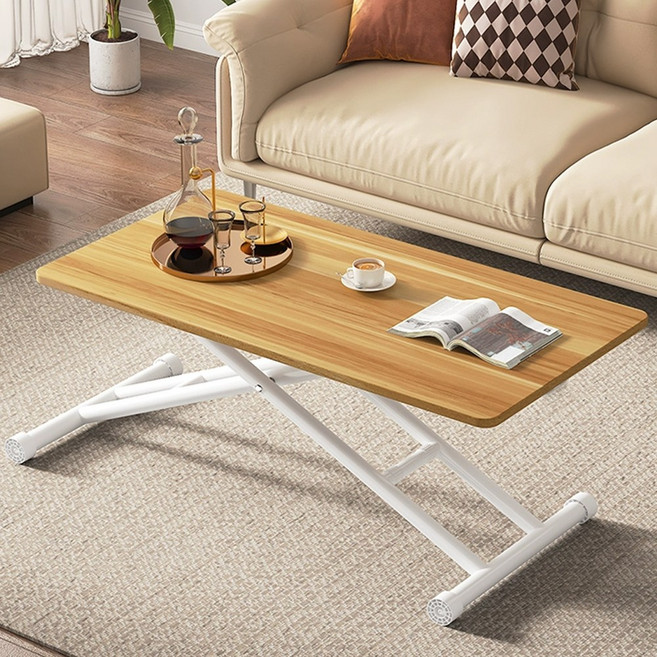 하루꿈 접이식 높이조절 테이블 쇼파 다용도 티테이블 거실 식탁 책상 탁자, 원목색
