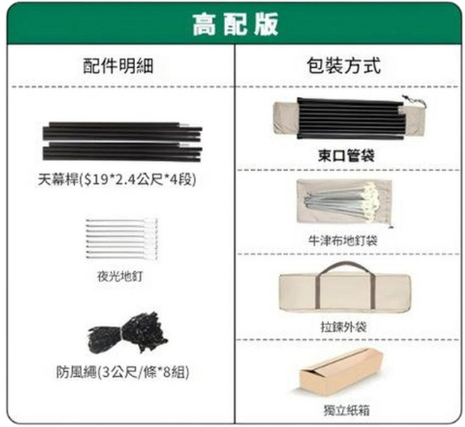 HANQI 天幕帳戶外遮陽六角黑膠塗銀加厚幕布, 卡其色 - 黑膠天幕 高配