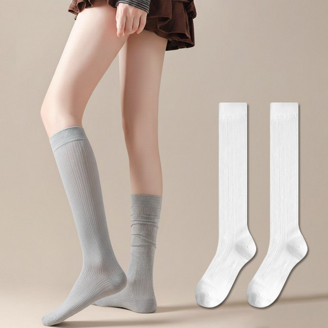 패션파트너 (2P / 3color) 여성용 시스루 펀칭 골지 니삭스 발레코어 키치 양말 225~250mm