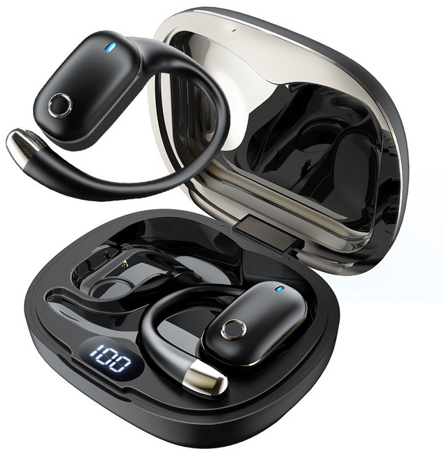 OGIVA 블루투스 이어폰 무선 귀걸이형 노이즈 캔슬링 고음질 방수 오픈형 C타입 러닝 헤드폰, 블랙, H06