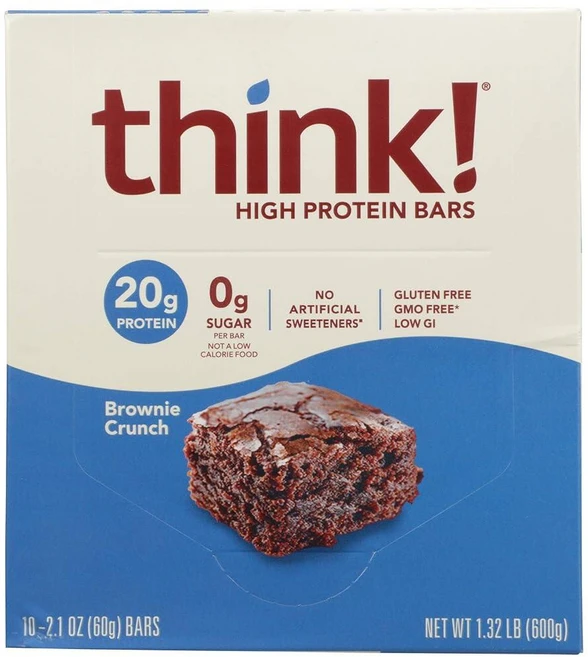 Think! 단백질 바 고단백질 스낵 글루텐 프리 무설탕 에너지 분리 유청 단백질 브라우니 크런치 인공 감미료가 없는 영양 59.5g(2.1온스) (10개), 60g, 1 - 쿠팡