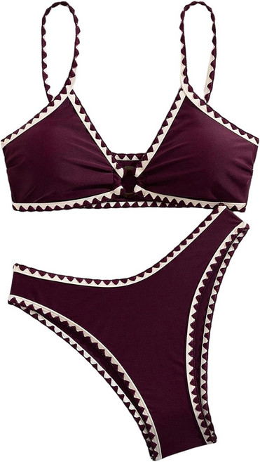 SHENHE 여성용 2피스 비키니 수영복 브이넥 오링 하이컷 컬러 블록