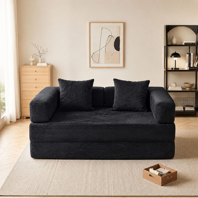 7위 - Hommidika 150cm 2인용 접어식 간편 설치 소파 소파베드 소파 침대 압축 소파, 블랙