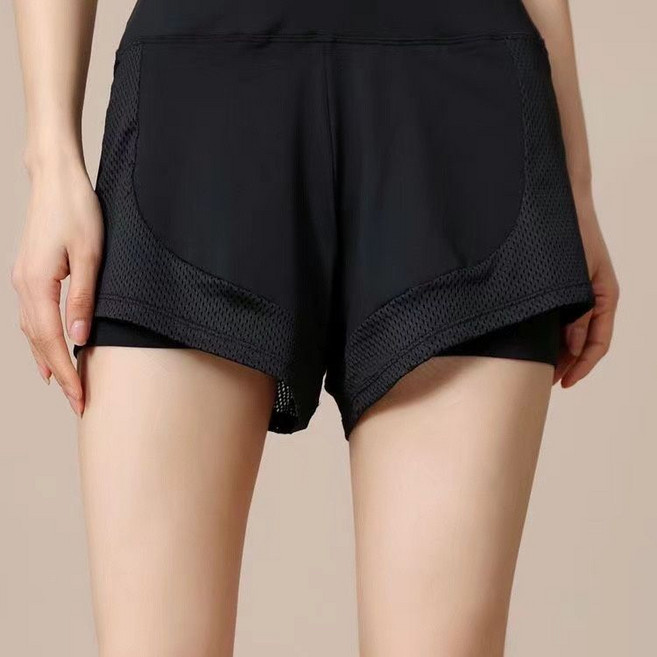 品牌運動套裝女 健身短褲短袖, 1個, 黑色【短褲】4XL號【175斤-200斤】